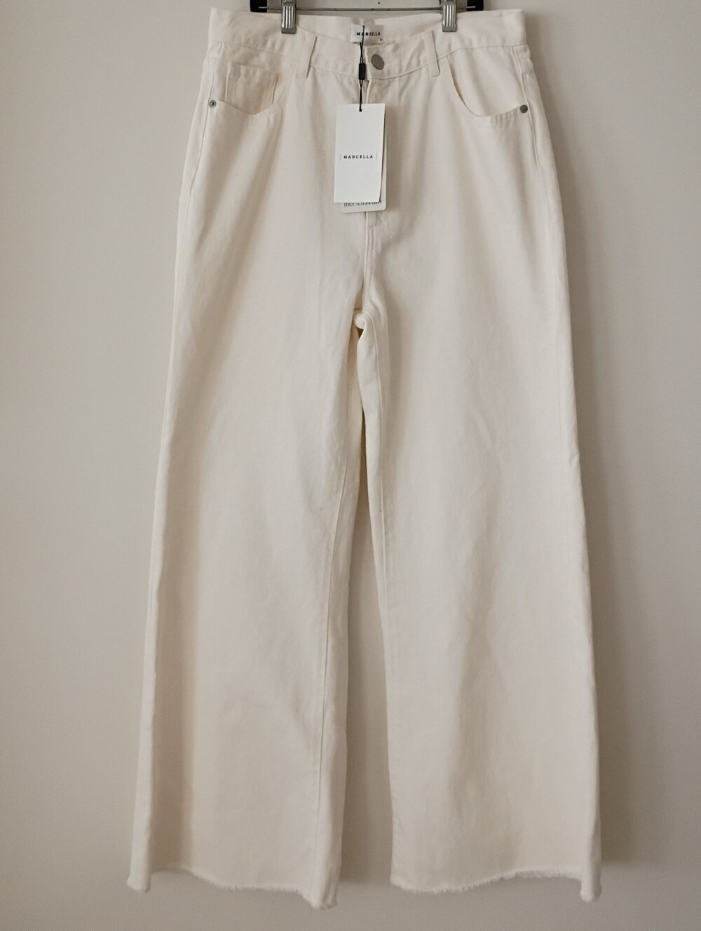 Marcella New York McCarren Jeans Wide Flare Raw Leg High Waist Ivory